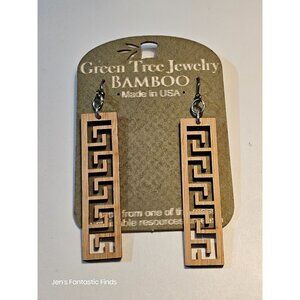 Green Tree Jewelry Bamboo Earrings Geometric Pattern Made In USA Sustainable Woo